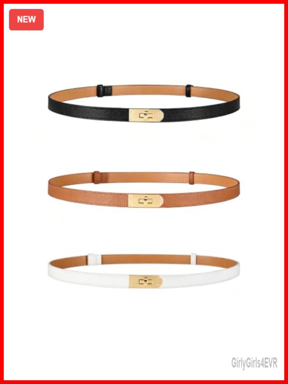 Women's Skinny Leather Belt Adjustable Thin Waist Belt for Dresses Jeans